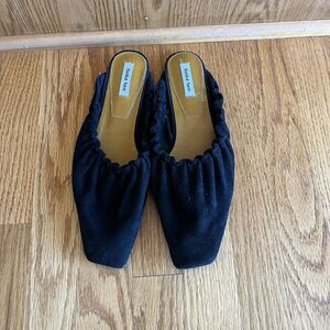 $350 Reike Nen Women's‎ Black Suede Ruched Slip-On Flat Shoes Size 39 EU/8.5